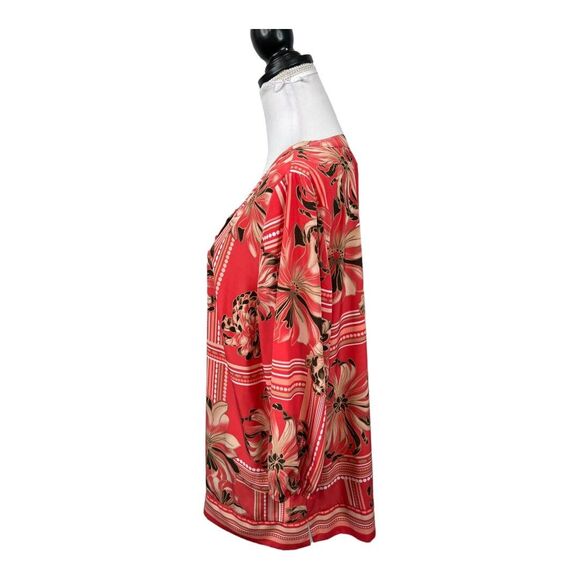 JM Collection Blouse Plus 14W Orange Floral Button Down 3/4 Sleeve Chiffon Top - Picture 7 of 10